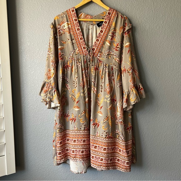 Vici Paisley Sage Mini Dress Large - Picture 2 of 12